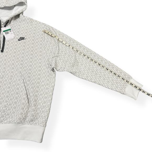 Nike Sportswear Patterned Hoodie Men XL Club Fleece Sweatshirt White HJ6886 New - Picture 4 of 7